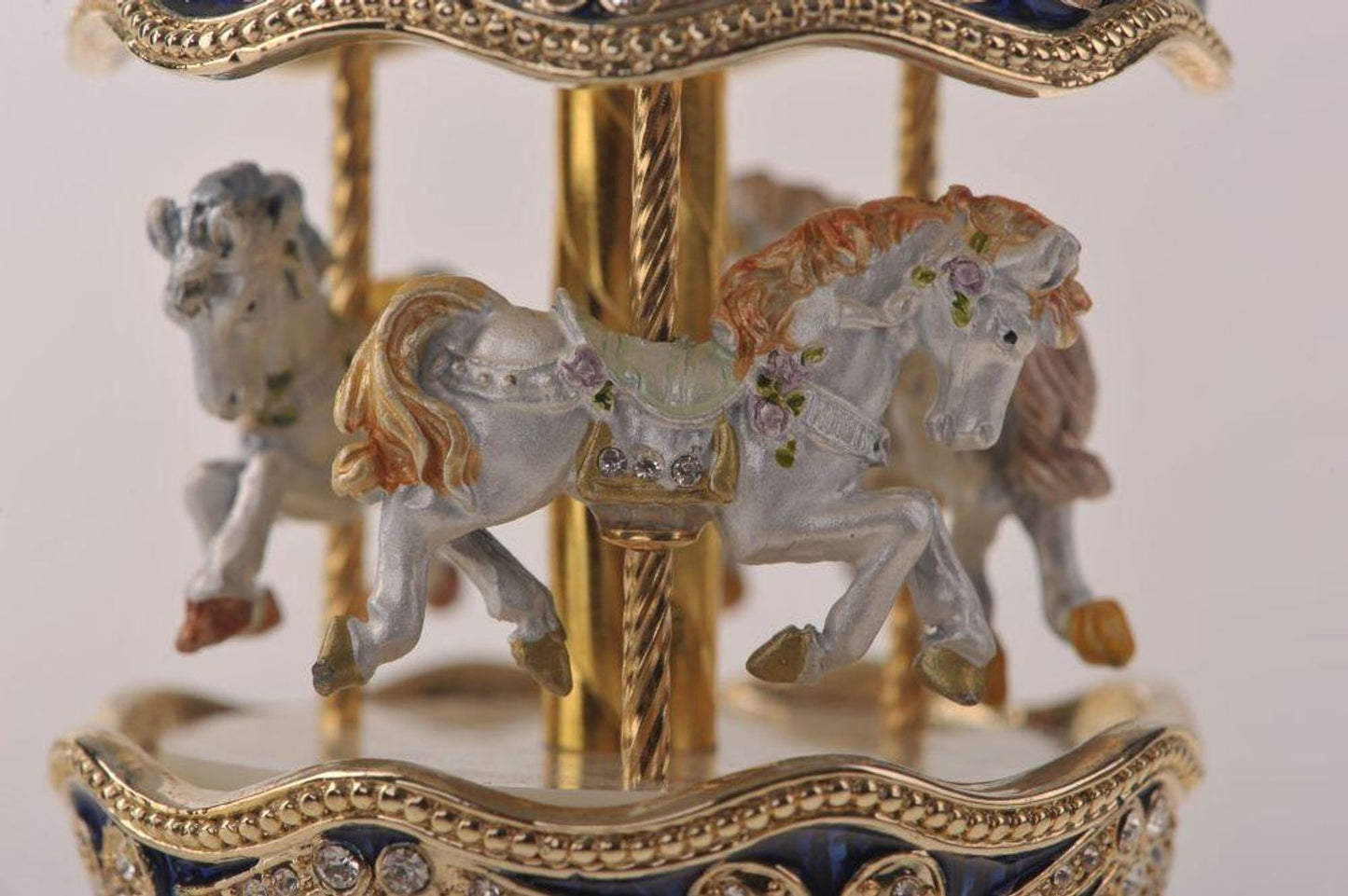 Blue Wind up Horse Carousel Faberge Egg