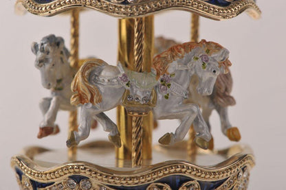 Blue Wind up Horse Carousel Faberge Egg