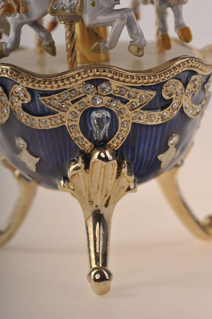 Blue Wind up Horse Carousel Faberge Egg