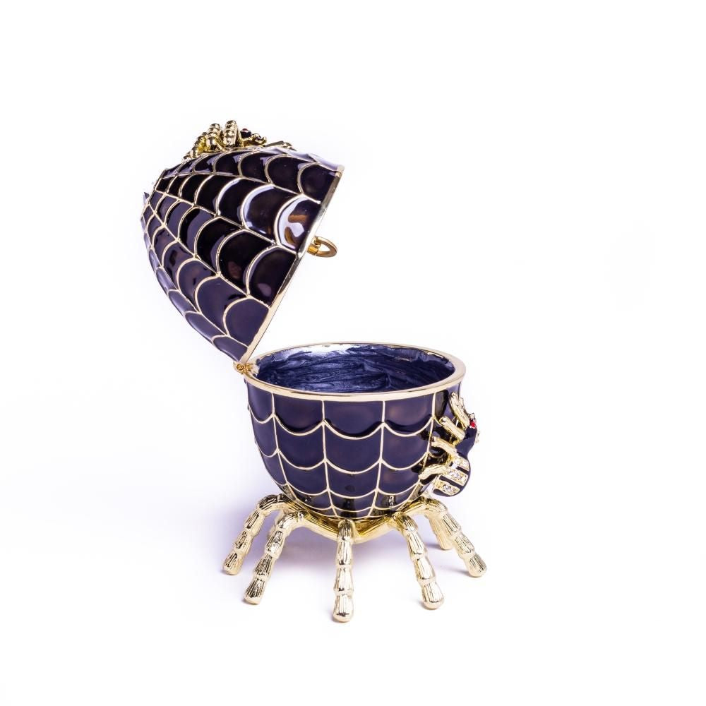 Black Faberge Egg Spiderweb Decoration Music Playing Egg